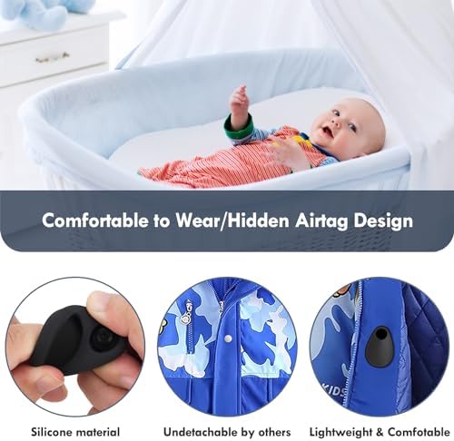2 Pack Airtag Holder for Kids Hidden,GPS Tracker Case, Anti-Removal Airtag Silicone Case with Pins, Suitable for Children, Elderly, Pets, Backpack, Luggage(Black, Black)