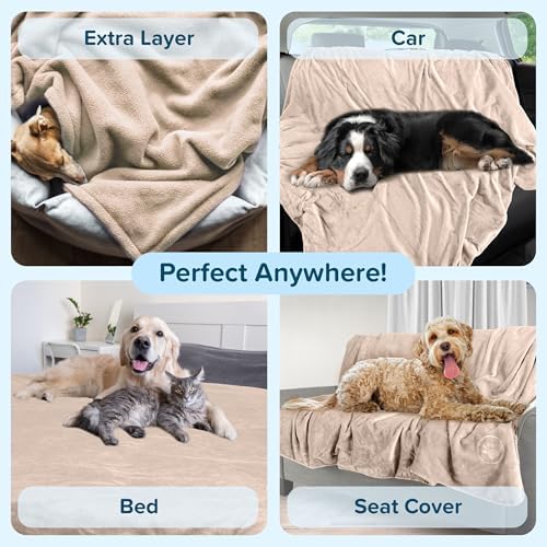 PETMAKER Water-Resistant Dog Blanket, Tan, 60” x 80”