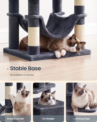 SONGMICS HOME Cat Tree for Indoor Cats, Multi-Level Cat Tower with Sisal Scratching Posts, Hammock and Condo, Dark Gray