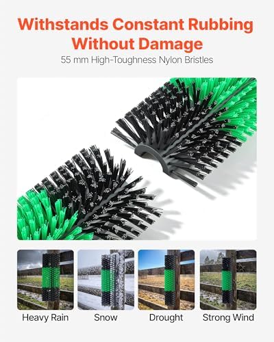VEVOR Livestock Scratching Brush, 1PC Goat Scratcher Brush Post with 4 Screws, 16.9" x 7.5" Cow Scratcher for Back Itch Relief, Massage Grooming Scratch Tool for Horse Cattle Sheep Pig, Green & Black