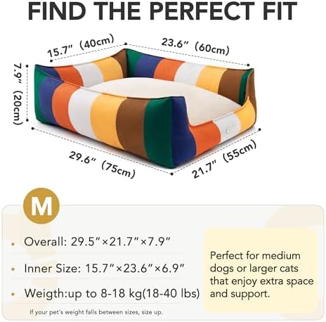 PETNOVO Dog Bed, Cute Rainbow Design, Washable Removable Cover, Non-Slip