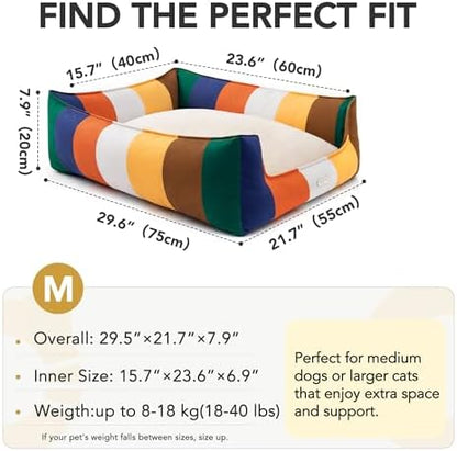 PETNOVO Dog Bed, Cute Rainbow Design, Washable Removable Cover, Non-Slip