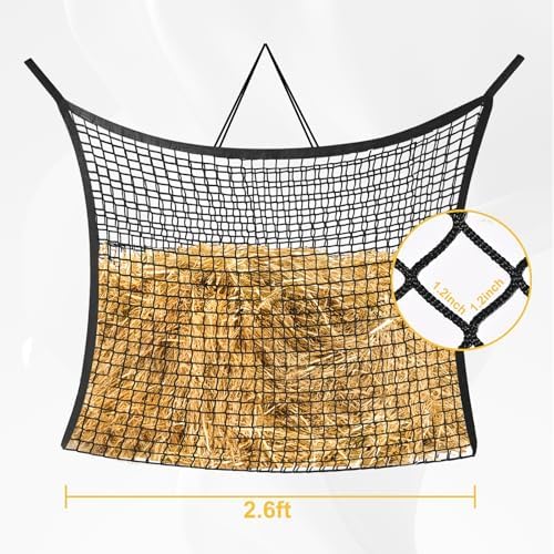 2.6x2.6 Ft Round Bale Hay Net for Horses & Goats, 1.2" Holes Slow Feeder Hay Nets with Hay Net Repair Tool