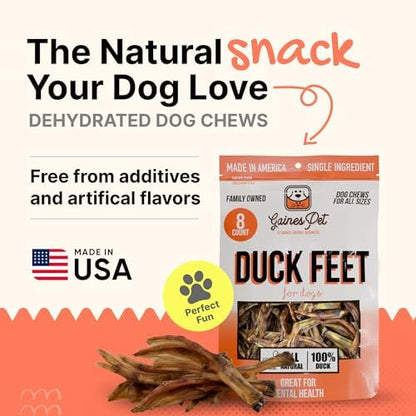Gaines Pet Duck Feet for Dogs – 8 Count, Natural Chews with Glucosamine, Chondroitin & Collagen – Single Ingredient Dog Treats, Grain-Free, USA Made, Joint & Dental Health Support