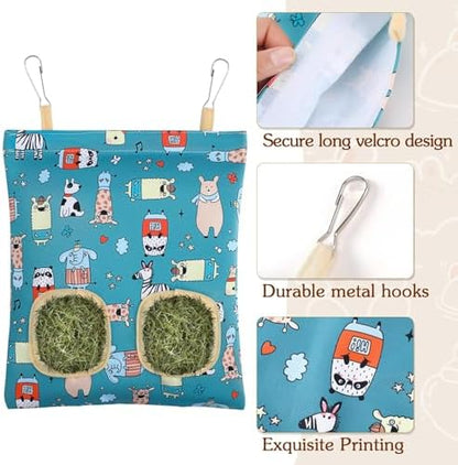 UPINS 3Pack Guinea Pig Hay Feeder Bag,Bunny Rabbit Cage Bag Hanging Holder