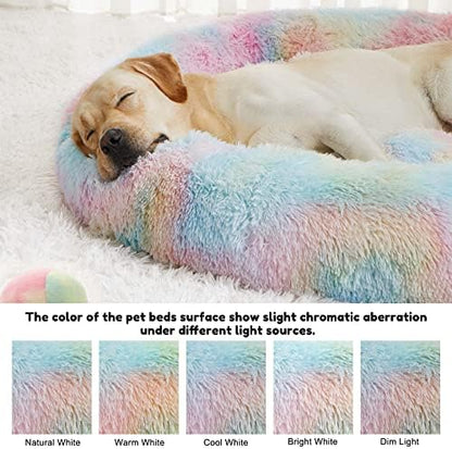 Western Home Calming Donut Large Dog Bed Pet Bed,36" Rainbow