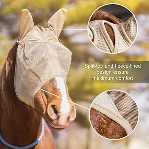 Charlie Horse Fly Masks for Horses with Ears, Durable Stretch Horse Fly Mask with Ears, Comfortable Fly Mask for Horses, Equine Fly Mask Horse Eye Protector with Storage Bag, (XL) - Warmblood