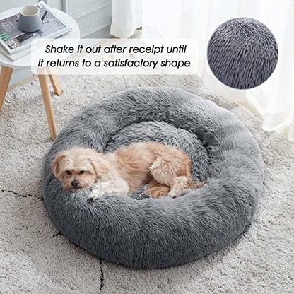 Western Home Calming Donut Small Medium Pet Dog Bed Washable,27" Navy Grey