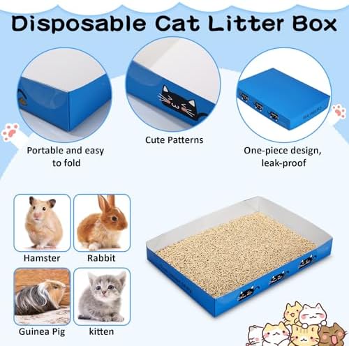 Amyhill 30 Pack Disposable Cat Litter Box Paper Pet Trays,Royal Blue