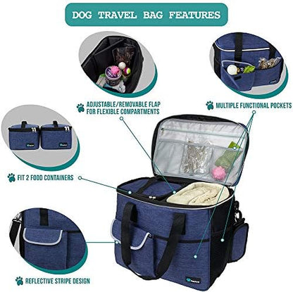 PetAmi Dog Travel Bag Organizer, Pet Supplies Diaper Tote, Navy Blue Large