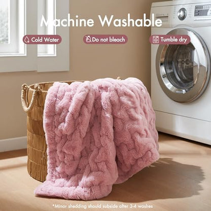 Madison Park Ruched Fur Throw Faux Fur Blanket for Sofa, 50" x 60", Pink