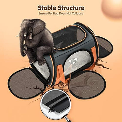 Cat Carrier TSA Airline Approved with Ventilation for Small Medium Cats Dogs Puppies, Dog Carrier with Big Space, 5 Mesh Windows, 4 Open Doors for Comfortable Travelling.