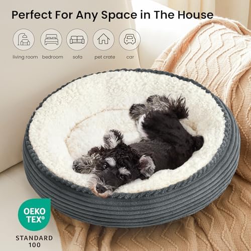 Love's cabin Round Donut Cat and Dog Cushion Bed, 24in Pet Bed for Small or Medium Dogs, Anti-Slip & Water-Resistant Bottom, Soft Durable Fabric Pet Beds, Washable Calming Cat Bed Bluish Grey