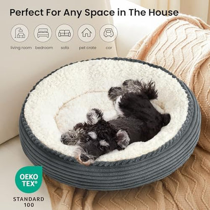 Love's cabin Round Donut Cat and Dog Cushion Bed, 24in Pet Bed for Small or Medium Dogs, Anti-Slip & Water-Resistant Bottom, Soft Durable Fabric Pet Beds, Washable Calming Cat Bed Bluish Grey