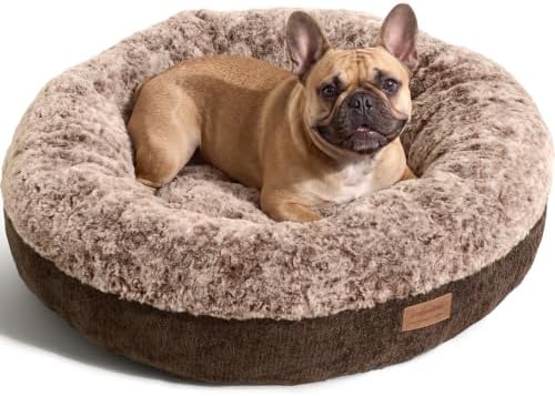 FUKUMARU Extra Thick Plush Dog Bed, Calming Donut, Anti-Anxiety & Washable
