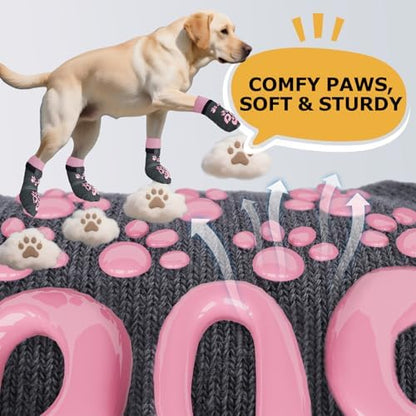 Dog Grip Socks - Double Side Dog Boots for Hot Pavement, Small Dogs Booties and Paw Protectors, No Twist Puppy Dogs Socks to Prevent Licking Paws, Dark Grey and Pink, XS