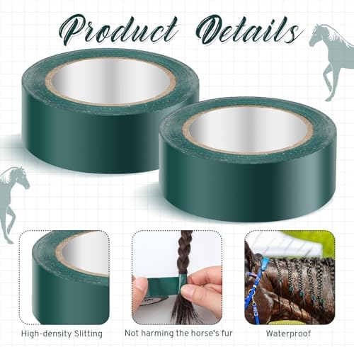 Fullhawl 7 Pcs Horse Mane Braiding Set 6 Safe and Secure Horse Mane Braiding Tape and Blunt Tip Scissors Not Harm Hair for Fix Horse Mane Horse Breeders