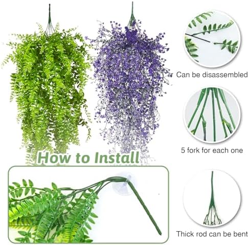 PINVNBY 2 Pack Reptile Plants Terrarium Hanging Fake Vines with Suction Cup Artificial Leaves for Bearded Dragons Lizards Geckos Snake Hermit Crab (Purple and Green)