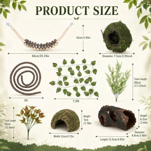 17 Pcs Bearded Dragon Tank Accessories Hermit Crab Accessories Natural Habitat Toy Artificial Moss and Plants Suction Cups for Lizard Chameleon Leopard Gecko Reptile Amphibian Tank Decoration