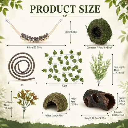17 Pcs Bearded Dragon Tank Accessories Hermit Crab Accessories Natural Habitat Toy Artificial Moss and Plants Suction Cups for Lizard Chameleon Leopard Gecko Reptile Amphibian Tank Decoration