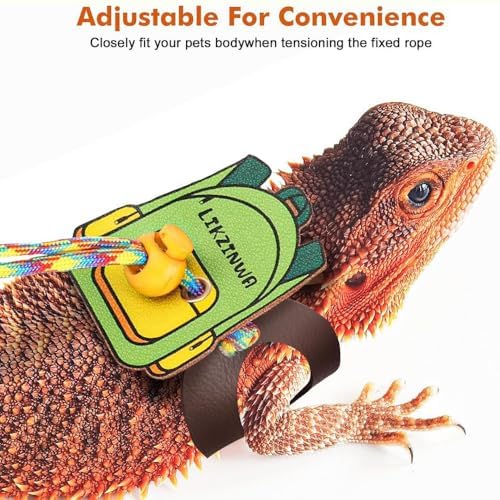 4 Pack Bearded Dragon Harness and Leash Set – Adjustable Soft Leather & Nylon Vest with 6.89–62 Inch Lead, Escape-Proof Lizard Walking Harness for Reptiles, Squirrels & Small Pets (Green Bag)
