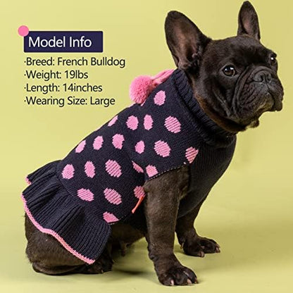 KYEESE Dog Sweater Dress for Small Dogs Turtleneck Thick Knit Pullover