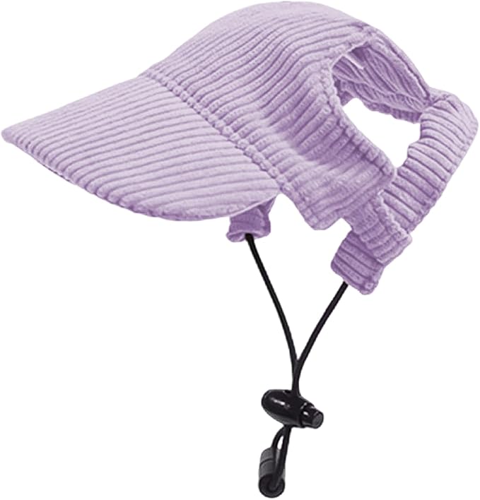 Dog Baseball Cap, Dog Cat Summer Beach Visor Hat with Ear Holes, Adjustable Puppy Sunbonnet Headdress (Purple, Medium)