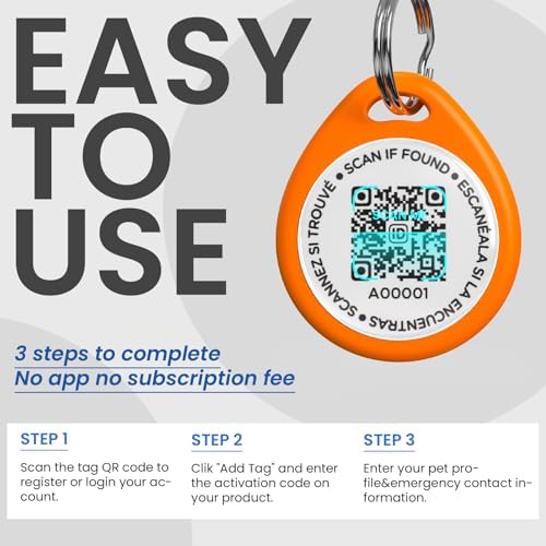QR Code Cat Tags Personalized Small, Real-time Alerts, Orange