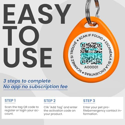 QR Code Cat Tags Personalized Small, Real-time Alerts, Orange