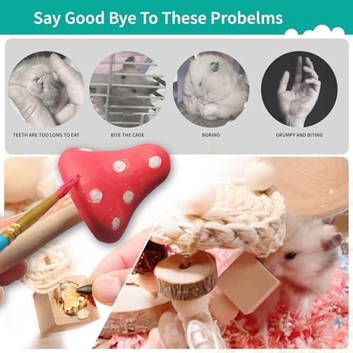 8 PCs Hamster Toys for Hamster, Gerbils, Mice, Rats and Other Small Animals to Chew and Play - Natural Molar Toys to Induce Teeth Grinding & Reduce Boredom and Depression