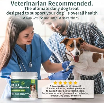 Dog Multivitamin, Glucosamine Chondroitin for Dogs, Dog Vitamins and Supplements, Probiotics, Krill Oil for Hip & Joints, Skin, Coat, Immune Health, Heart, Digestion (120 Chews, Chicken)