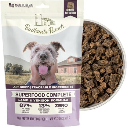 BADLANDS RANCH Air-Dried Lamb & Venison Dog Food, 87% Meat, 24 oz