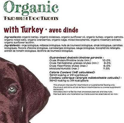 Darford Organic Premium Dog Treats – Turkey Recipe – USDA Organic Crunchy Biscuits for Dogs – Made with Organic Grains, Fruits & Vegetables – No Artificial Additives – 12 lb Box – Made in Canada