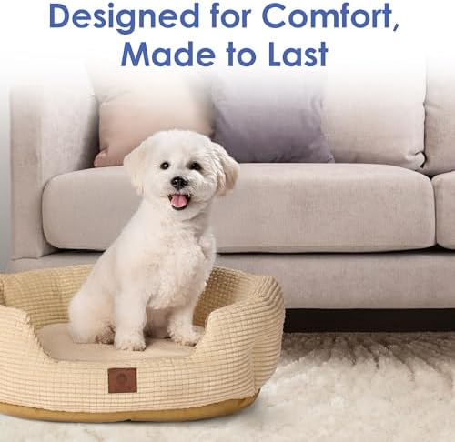 AKC 26" Round Cuddler Dog Bed, Plush Popcorn Texture, Tan