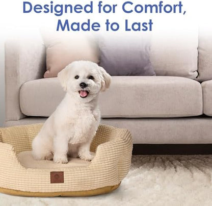 AKC 26" Round Cuddler Dog Bed, Plush Popcorn Texture, Tan