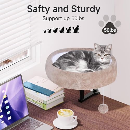 Chumajor Cat Desk Bed, 360° Rotating & Adjustable Cat Bed, 50 lbs, Brown