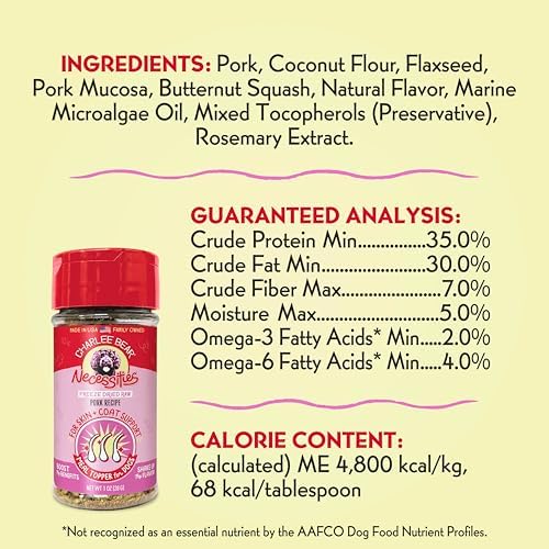 Charlee Bear Freeze Dried Pork Dog Food Topper, Skin & Coat, 1 oz