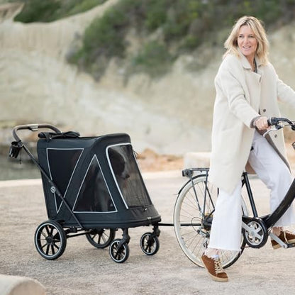 Beberoad 2-in-1 Dog Stroller & Bike Trailer for Large Dogs, R7 All-Terrain Pet Stroller with ER Tires & Shock Absorption, One-Second Fold, 360° Mesh Ventilation, Detachable Washable Waterproof Fabric