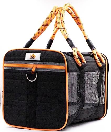 Buddy's Best Airline Approved Pet Carrier – Black & Orange Heavy Duty, Fits Under Seat, TSA Compliant, Ventilated Mesh Design w/Waterproof Base & Reflective Safety Strips