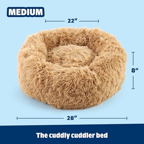 Barkbox Dog Bed, 2-in-1 Memory Foam Donut Cuddler Dog and Cat Bed, Calming Orthopedic Joint Relief Fur Crate Lounger for Pets, Machine Washable + Removable Cover, Waterproof Lining, Includes Toy