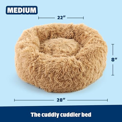 Barkbox Dog Bed, 2-in-1 Memory Foam Donut Cuddler Dog and Cat Bed, Calming Orthopedic Joint Relief Fur Crate Lounger for Pets, Machine Washable + Removable Cover, Waterproof Lining, Includes Toy