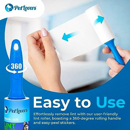 PetLovers Extra Sticky Lint Roller Mega Value Set for Pet Hair Removal and Clothes, Dog and Cat Lint Remover (Blue, 4 Pack Mini)