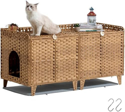 SETVSON Cat Litter Box Enclosure for 2 Cats, Hidden Litter Box, Natural