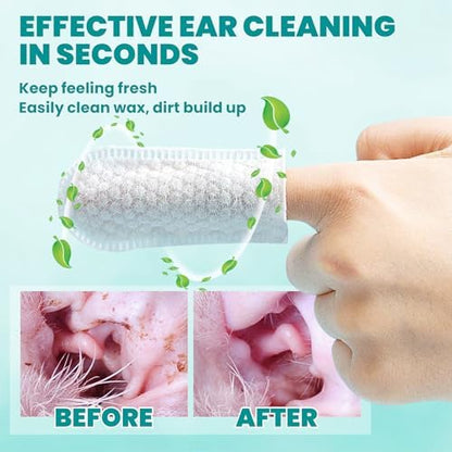 MEDUWEDU Ear Cleaner Finger Wipes 120 Counts, Dog Ear Cleaner, Grooming Kit Care for Dogs and Cats, Soft & Easy Otic Cleaning Pads, Remove Wax, Dirt & Stop Smelly, Itchy, Non-Irritating, Unscented