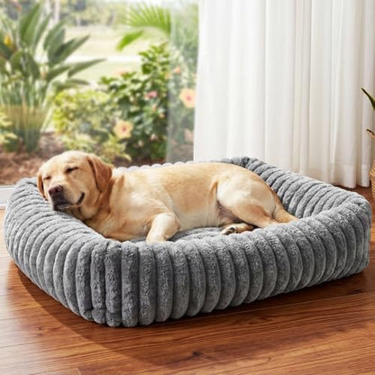 Dog Beds Large Sized Dog, Washable Self Warming Dog Cat Bed Rectangle Orthopedic Large Pet Sofa, Super Soft Plush Rabbit Fur Pet Couch Cute Cat Bed with Removable Zipper Cover & Anti-Slip Bottom