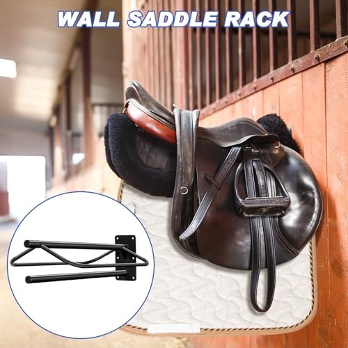 Paterr 2 Pcs Saddle Rack Wall Mount Heavy Duty Saddle Stand Pad Rack Horse Tack Storage for English Western Horses Blanket Stall Supplies Accessories(Black,One Bar)