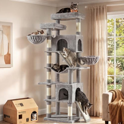 Feandrea Large Cat Tree, 81.1" Tall Sturdy Cat Tower for Indoor, Dove Gray
