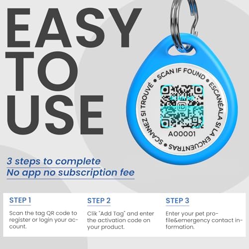 QR Code Cat Tags Personalized Small, Real-time Alerts, Blue