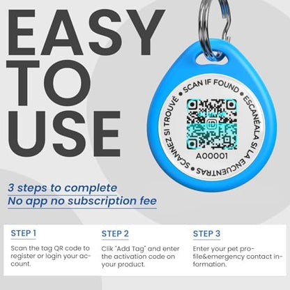 QR Code Cat Tags Personalized Small, Real-time Alerts, Blue