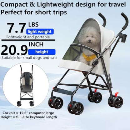 Cat Stroller Foldable Lightweight for Small Dogs Cats 0-15 lbs,Gray